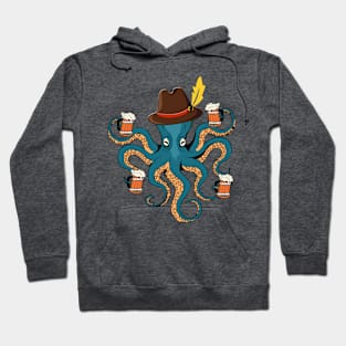 Funny Oktoberfest Octopus with Beer Wearing German Hat Hoodie